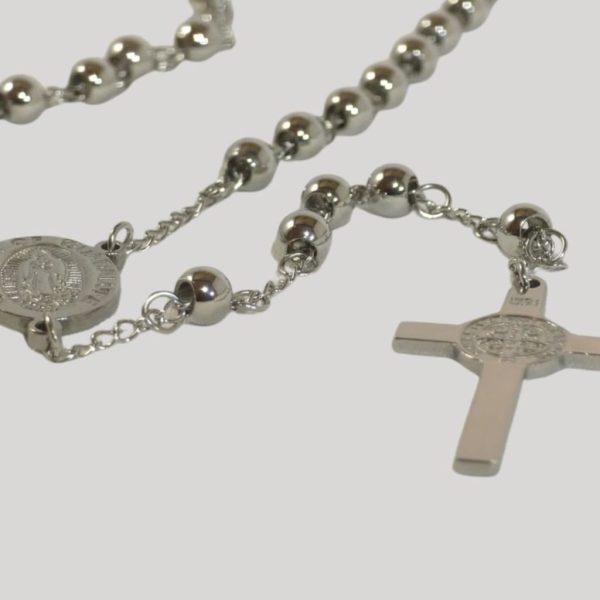 Rosario acero inoxidable blanco, virgen de Guadalupe